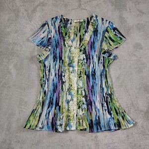 Cato‎ Womens Plus 4X 26/28 Button Up Top Ruffle Pleated Abstract Boho Fairy